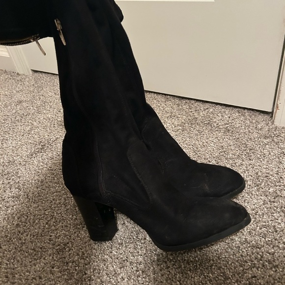 Marc Fisher black suede knee high boots with gold accents - Picture 6 of 9